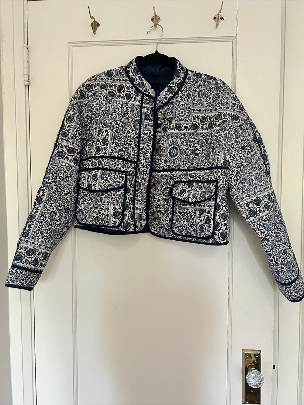 7 For All Mankind Navy and White Quilted Patterned Jacket
